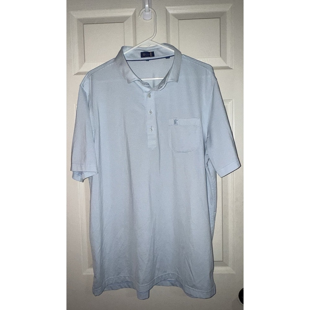 Stitch polo shirt mens l blue and white striped golf